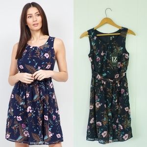 NWT Floral Dress | Tie Waist Floral Navy Dress
